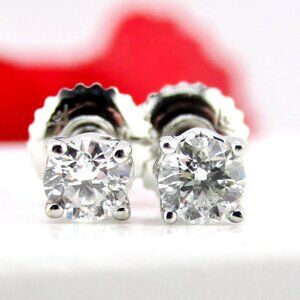 Natural Diamond Solitaire Stud Earrings 14k White Gold Genuine Real 4mm-1/2 Ctw